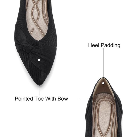Women's Pointed Toe Knit Black Flats Comfortable Lightweight Dressy Casual Shoes - Picture 2 of 9